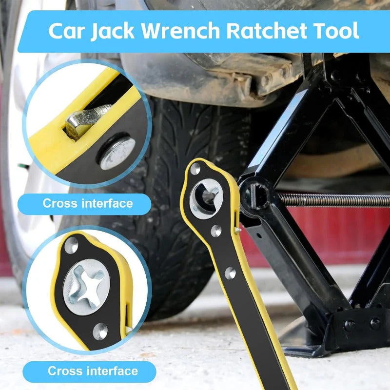 Heavy-Duty Scissor Jack Ratchet Wrench – 360° Rotating Tire Lift Tool with Cross Adapter Kit - Image 2