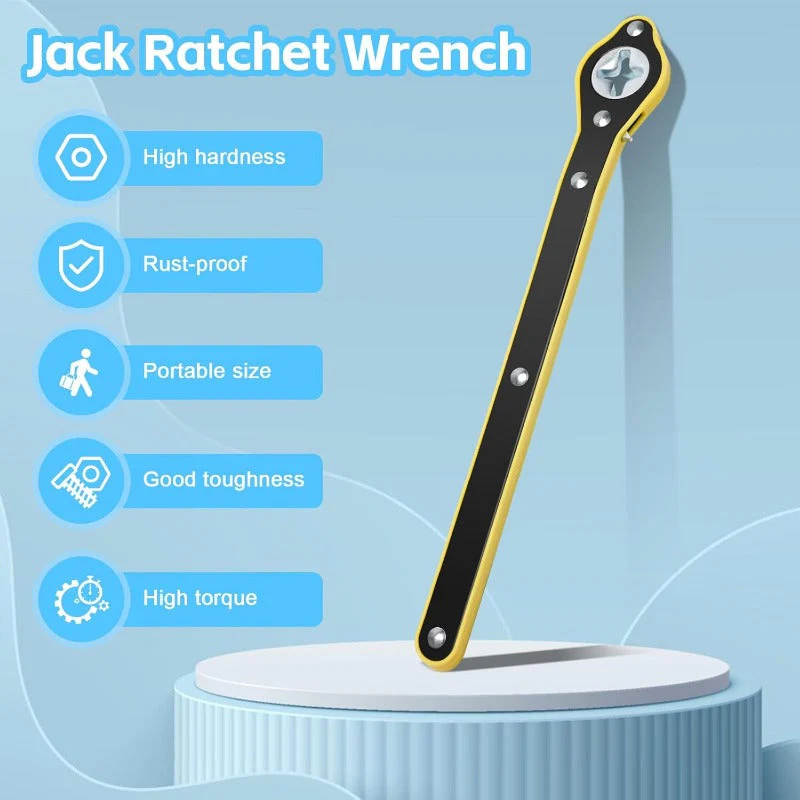 Heavy-Duty Scissor Jack Ratchet Wrench – 360° Rotating Tire Lift Tool with Cross Adapter Kit - Image 4