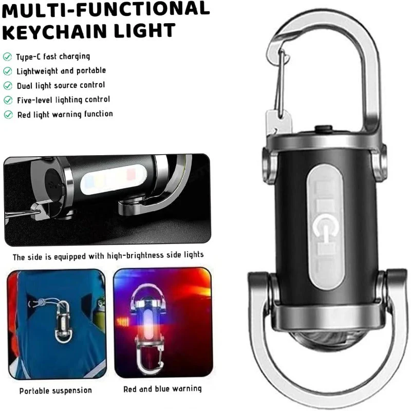 Multi-Function Rechargeable Keychain Flashlight with 5 Light Modes & Type-C Charging - Image 2