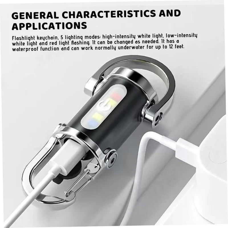 Multi-Function Rechargeable Keychain Flashlight with 5 Light Modes & Type-C Charging - Image 4