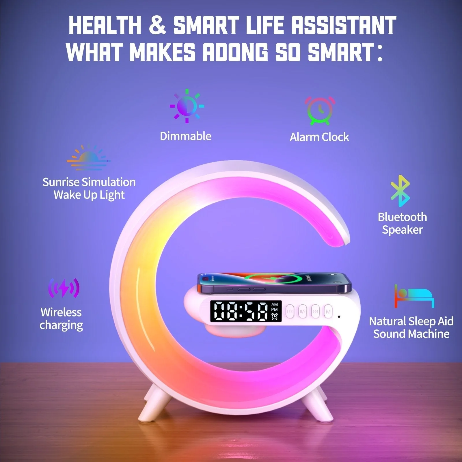 New Year HOT Sale - 49% OFF! 🔥Multifunctional Bluetooth Speaker-Colorful Atmosphere Light Wireless Charging and Clock All-in-one Machine - Image 4