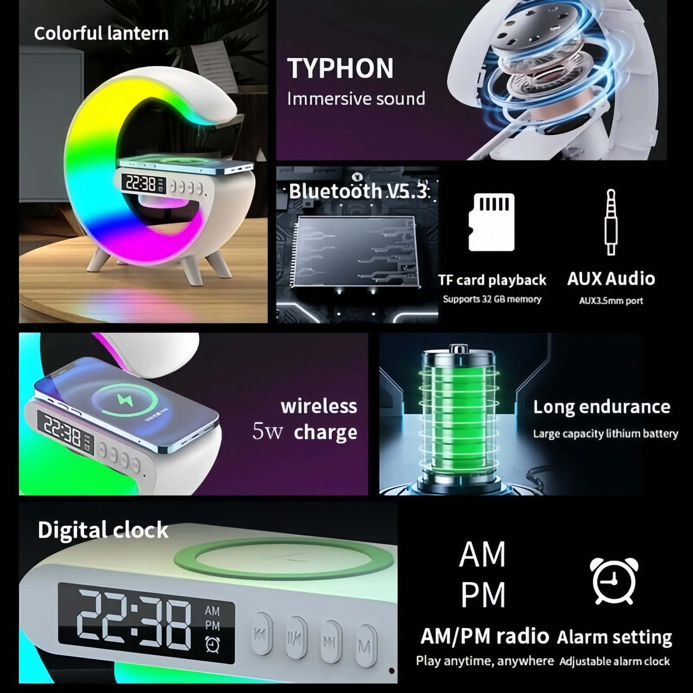 New Year HOT Sale - 49% OFF! 🔥Multifunctional Bluetooth Speaker-Colorful Atmosphere Light Wireless Charging and Clock All-in-one Machine - Image 6