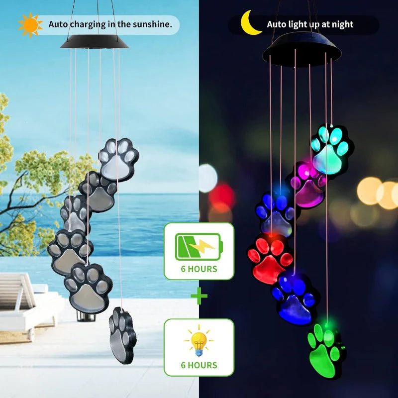Solar-Powered Paw Print Wind Chimes – Color-Changing Outdoor Decor - Image 2