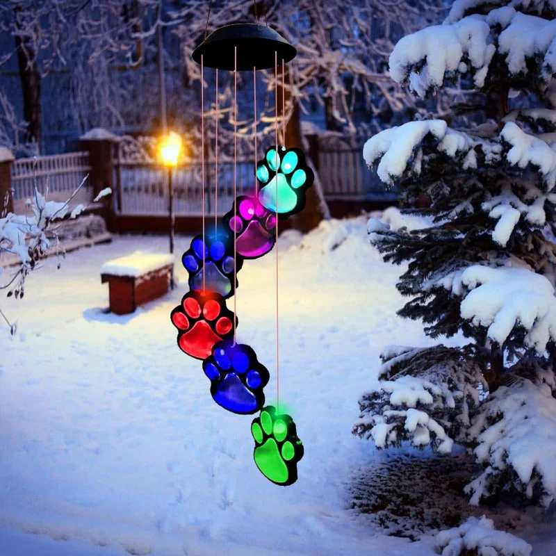 Solar-Powered Paw Print Wind Chimes – Color-Changing Outdoor Decor - Image 3