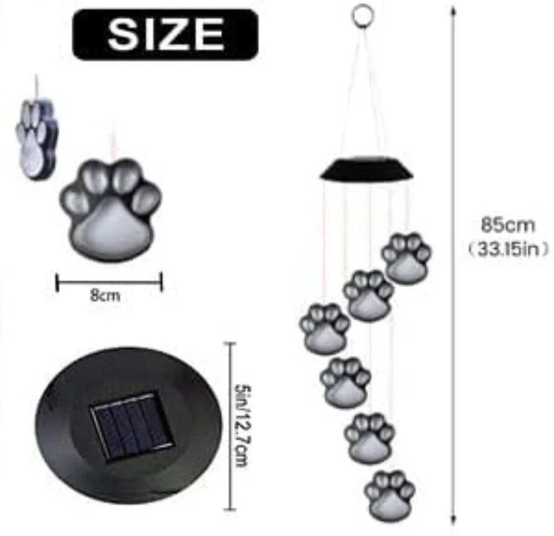 Solar-Powered Paw Print Wind Chimes – Color-Changing Outdoor Decor - Image 5